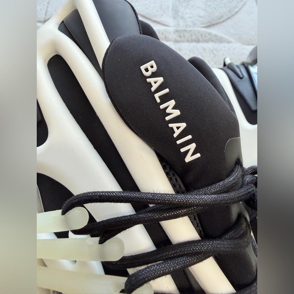NEW! $1,195 Balmain Paris Unicorn Sneakers Black White 13 / 14 - Picture 5 of 15